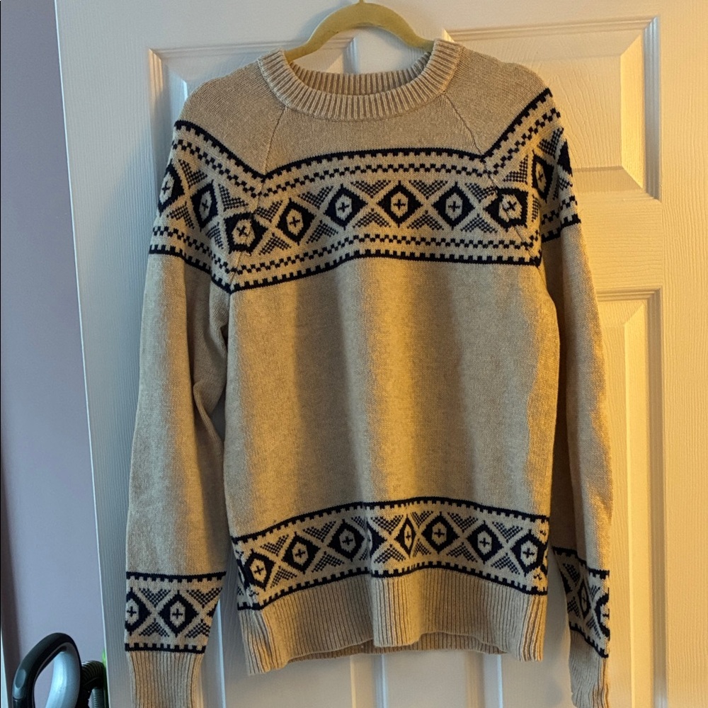 J. Crew Beige and Black Geometric Crewneck Sweater
